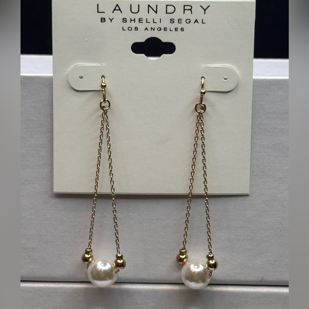 Laundry Gold Tone Hook Dangle Earrings 3 inch